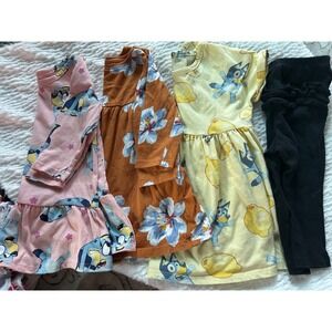 Bluey and Old Navy Baby Girl Lot 3 Dresses 1 Leggings Pink Yellow Orange 12M 18M